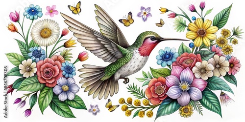 Hummingbird and Floral Wate...