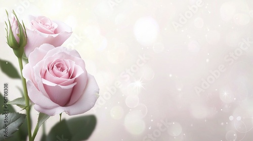   Pink roses atop green foliage against light backdrop
