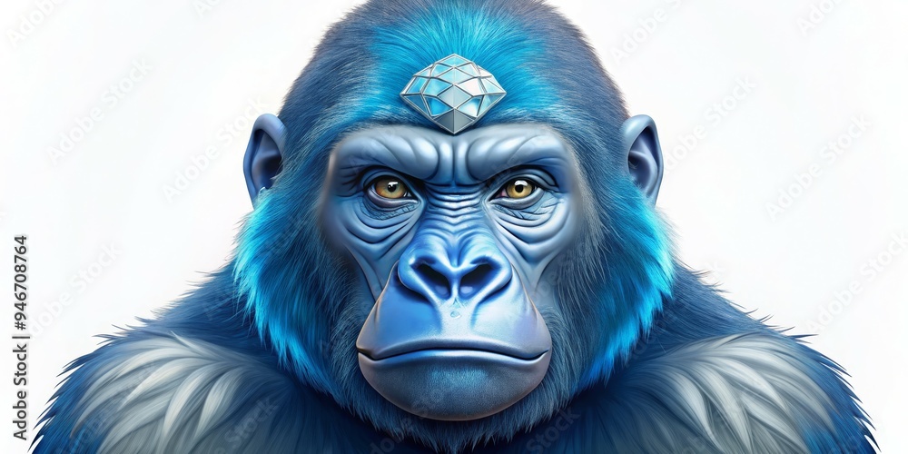 Blue Gorilla with Diamond Crown, Digital Art, 3D Illustration, Animal Portrait, Gorilla, Diamond, Crown Blue Gorilla with Diamond Crown, Digital Art, 3D Illustration, Animal Portrait, Gorilla, Diamond, Crown