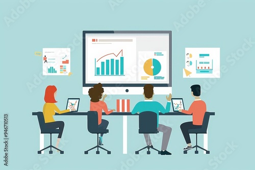 A visualization of a team discussing data and charts on a shared online platform