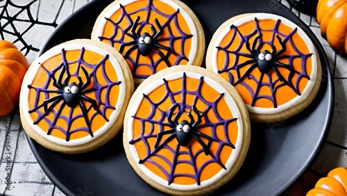 Spider web cookies, autumn, orange, festive, dessert photo