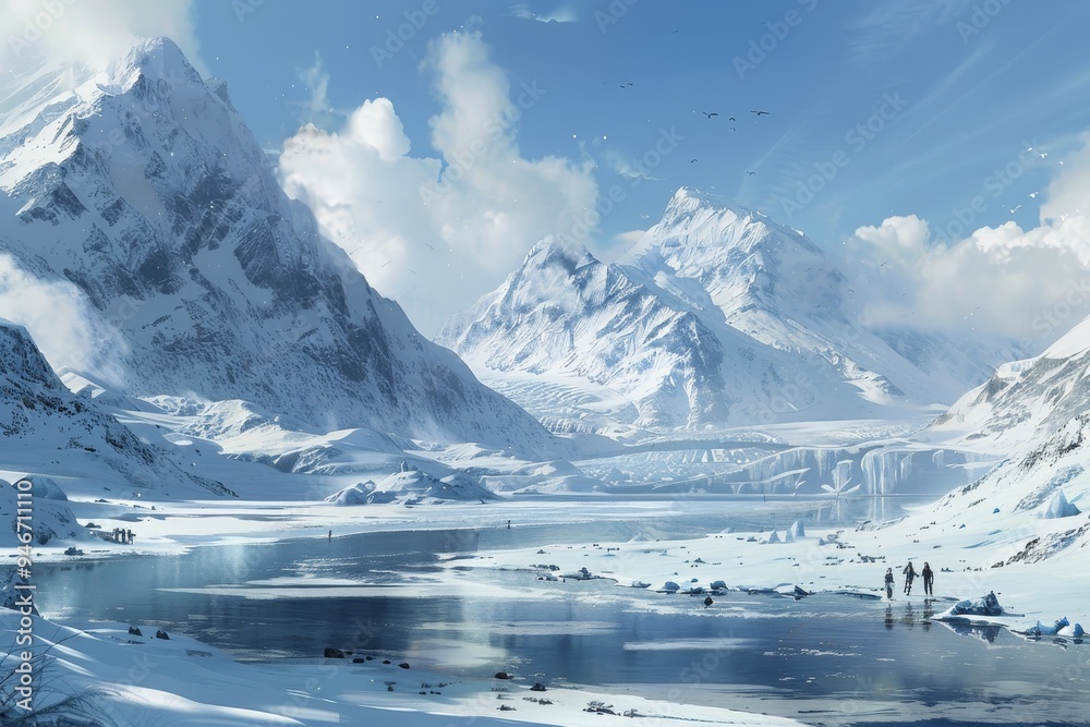 a snowy winter wonderland with trees and mountains a snowy winter wonderland with trees and mountains