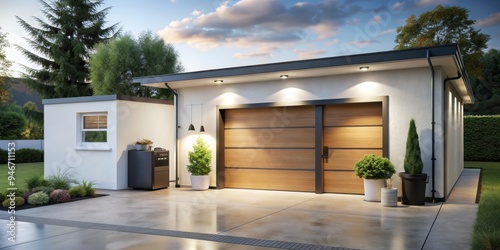 Modern Garage with Wooden D...