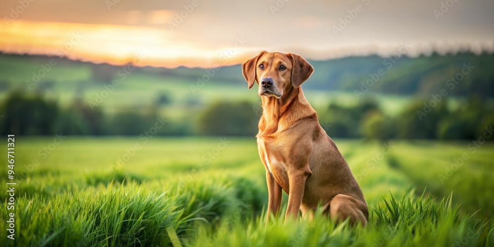 Golden Retriever in a Field of Green, Sunset, Dog Photography, Grass, Landscape, Animal Golden Retriever in a Field of Green, Sunset, Dog Photography, Grass, Landscape, Animal