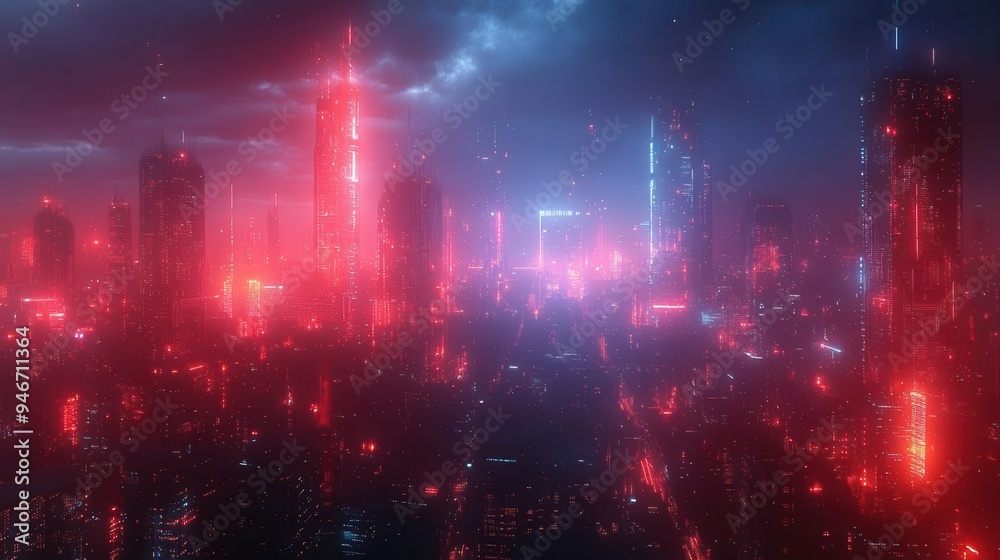 futuristic cityscape illuminated by red and blue data streams ai surveillance concept cyberpunk urban control visualization technological monitoring aesthetic digital age commentary futuristic cityscape illuminated by red and blue data streams ai surveillance concept cyberpunk urban control visualization technological monitoring aesthetic digital age commentary