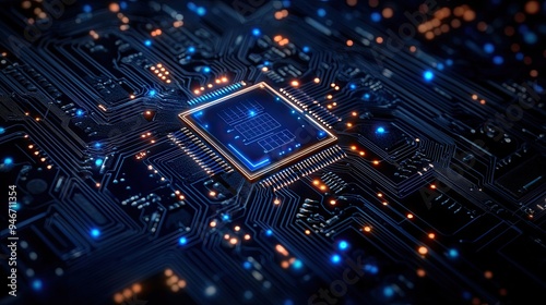 Close-up of a circuit board. Perfect for tech and innovation concepts, representing the complex inner workings of technology.