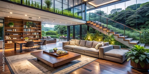 Modern Living Room with Gla...