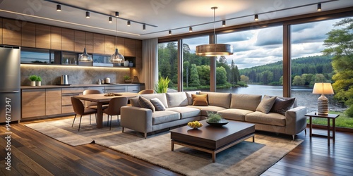 Modern Living Room with Lak...