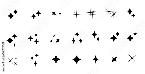 vector shine or sparkle star icon set. star sparkles or shiny concept. glittering star shapes collection. star, flare, twinkle, glamour etc concept.