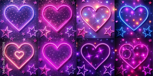 Neon Heart Frames with Star...