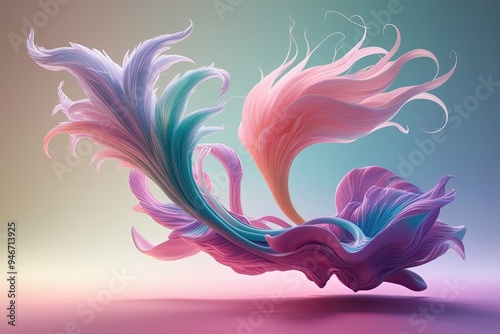 Mesmerizing 3D Illustration of Organic Forms in Colorful Dance with Ethereal Beauty and Dreamlike Aesthetics