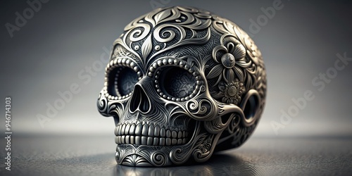 Ornate Silver Skull with Fl...