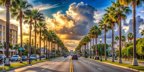 Palm Tree Avenue Sunset, Pa...