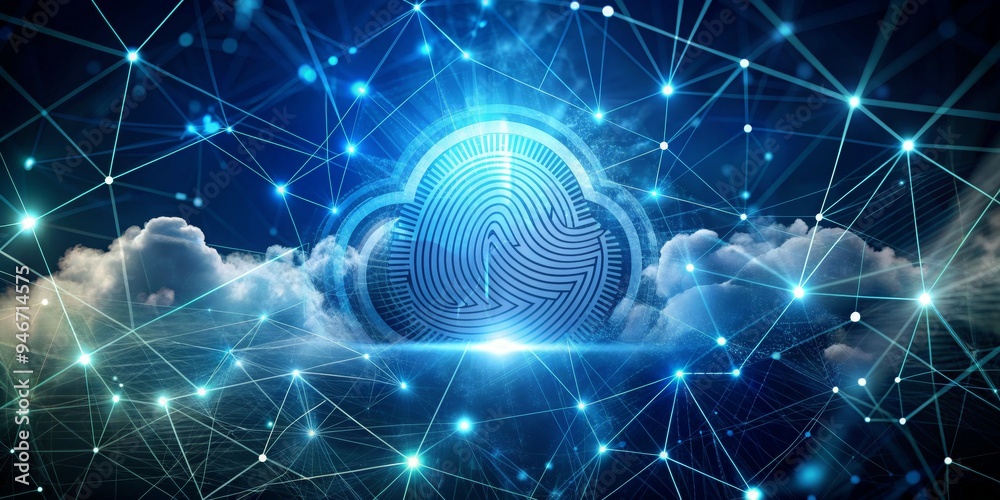 Obraz premium Secure Cloud Network with Fingerprint Authentication, cloud security, data protection, cyber security, network security