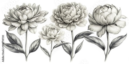Pencil Sketch of Four Peoni...