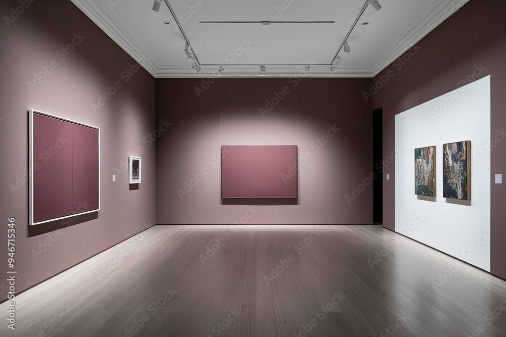 Obraz premium Mauve Canvas Art Exhibition Featuring Minimalist Design in Modern Interior Spaces