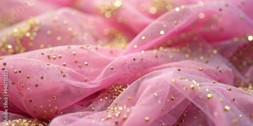 Pink Tulle with Golden Glit...