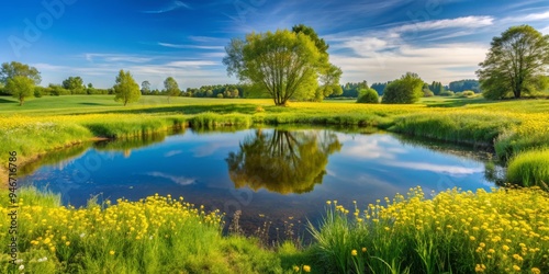 Reflective Pond in a Meadow...