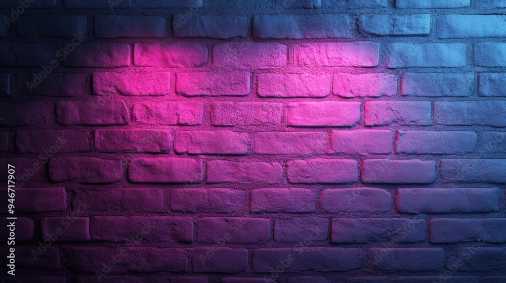 This image displays a brick wall with dynamic purple and blue lighting effects, creating a mood-enhancing environment which highlights the texture and pattern of the bricks. This image displays a brick wall with dynamic purple and blue lighting effects, creating a mood-enhancing environment which highlights the texture and pattern of the bricks.