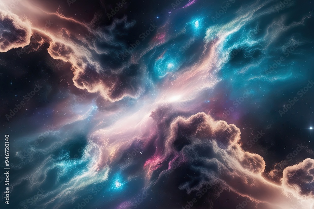 Iridescent Three Dimensional Nebula Cloud Background with Light Refraction Effects Iridescent Three Dimensional Nebula Cloud Background with Light Refraction Effects