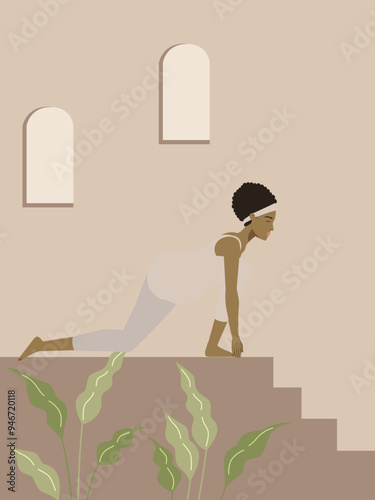 Poster of a pregnant brown woman doing yoga 
