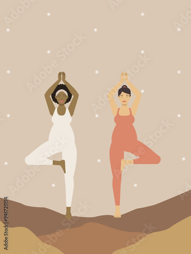Poster of a pregnant brown and white woman doing yoga