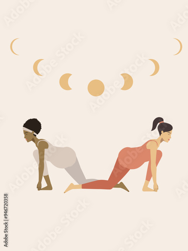 Poster of a pregnant brown and white woman doing yoga 