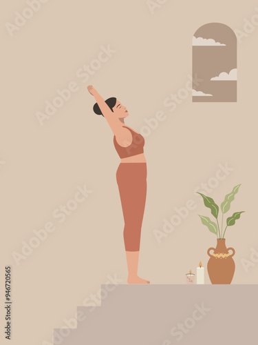 Poster of a body positive white woman doing yoga 