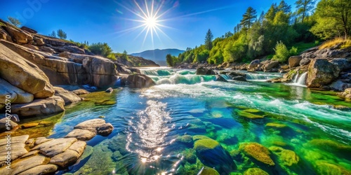 Sunlit River Rapids in a Mo...