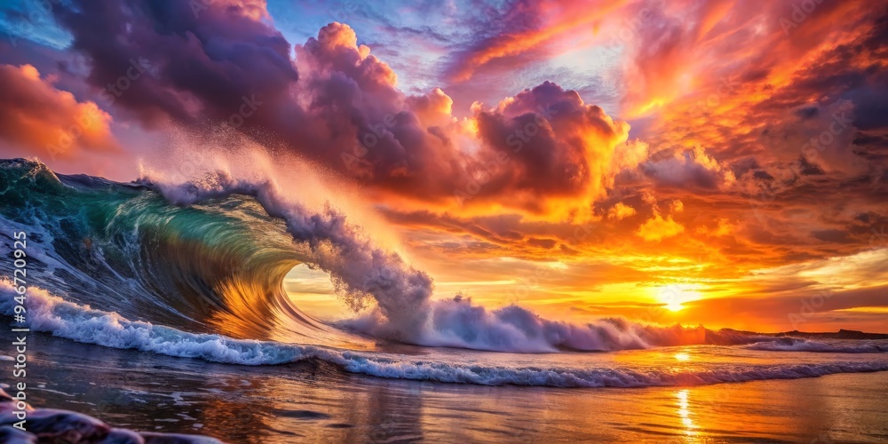 Sunset Symphony A Majestic Wave Breaks Against a Fiery Sky, Ocean, Sunset, Wave Sunset Symphony A Majestic Wave Breaks Against a Fiery Sky, Ocean, Sunset, Wave