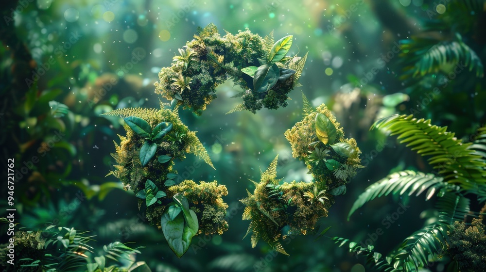Recycling symbol made of lush green foliage. Recycling symbol made of lush green foliage.