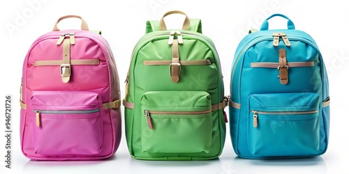 Three Colorful Backpacks on...