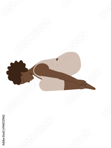 Illustration of a brown body positive woman doing a yoga pose