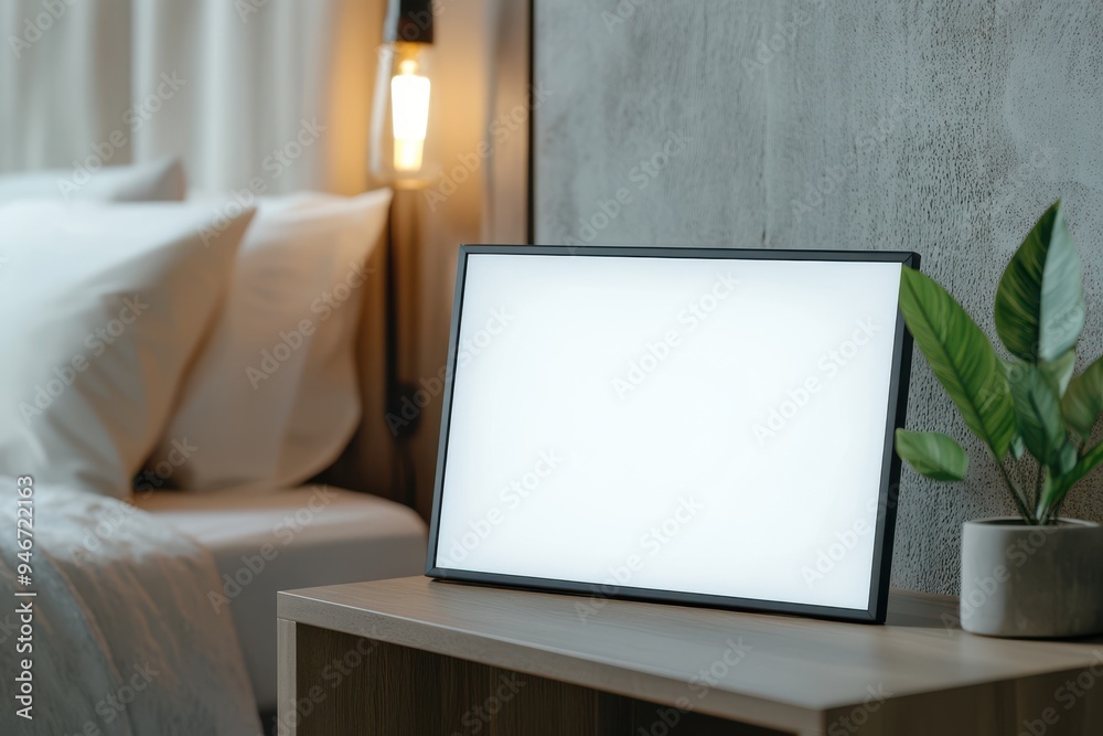 Photo of blank white digital clock screen on nightstand Photo of blank white digital clock screen on nightstand