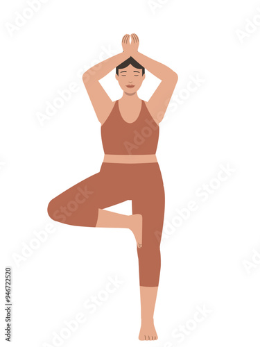 Illustration of a white body positive woman doing a yoga pose