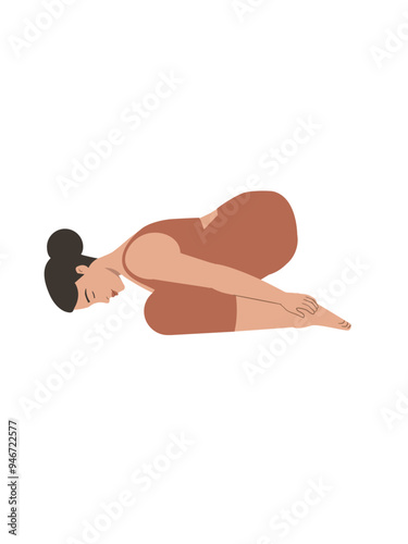 Illustration of a white body positive woman doing a yoga pose