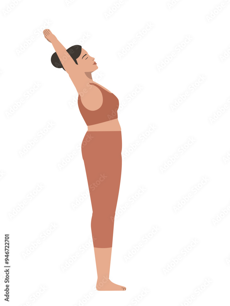 Illustration of a white body positive woman doing a yoga pose Illustration of a white body positive woman doing a yoga pose