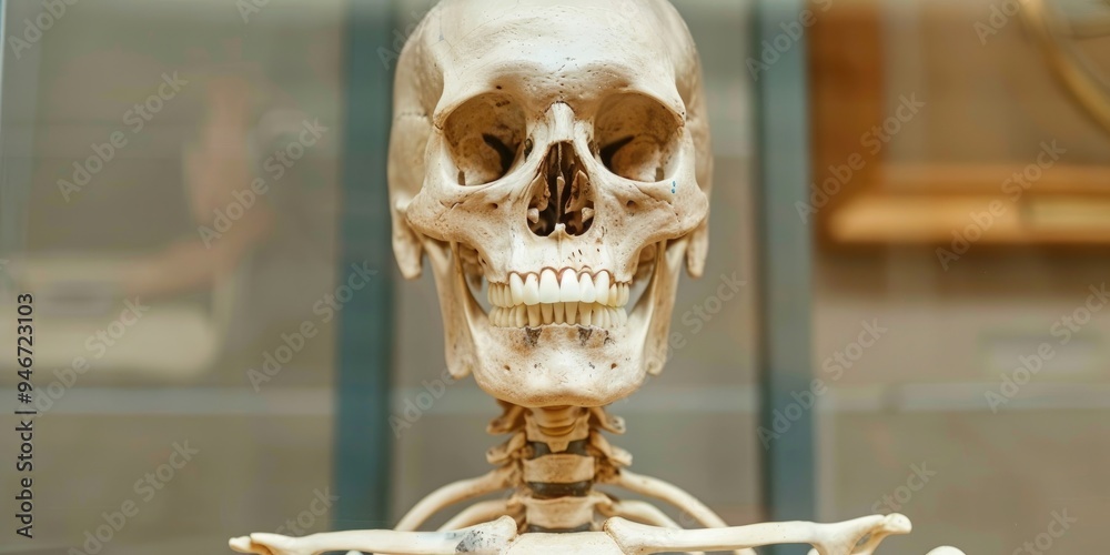 Close up view of the upper portion of a human skeleton Close up view of the upper portion of a human skeleton