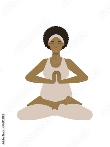 Illustration of a brown pregnant woman doing a yoga pose