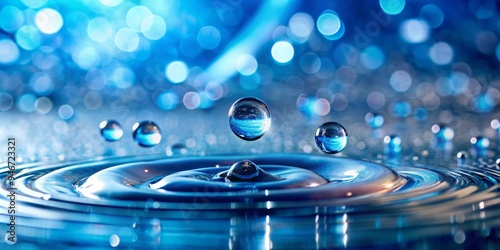 Water Droplet Ripples in Blue Bokeh, water droplets, water ripples, blue bokeh photo