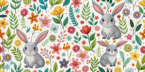 Watercolor Bunnies and Flow...