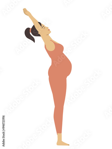 Illustration of a white pregnant woman doing a yoga pose