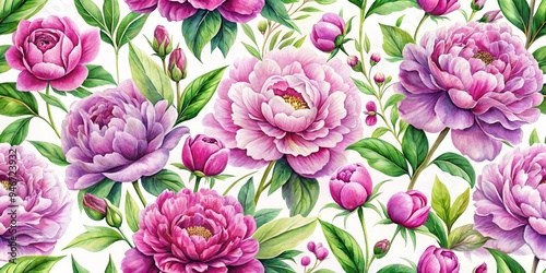 Watercolor Peony Floral Pattern, Watercolor Painting, Flower Design, Peonies, Floral, Watercolor, Pattern