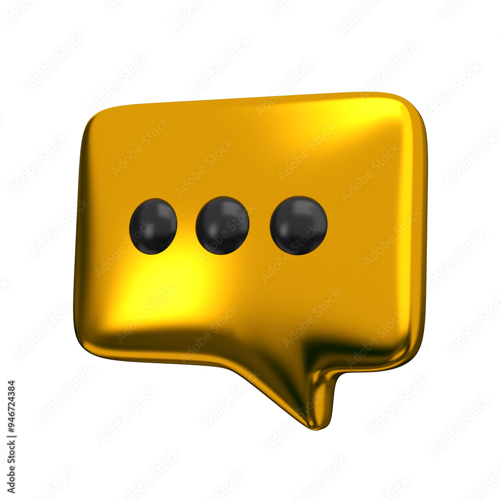 One gold speech bubbles symbol for chat on social media icon isolated. Chat bubble up message comment dialog icon symbol or communication type talk concept. 3d rendering.