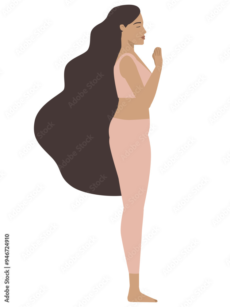 Naklejka premium Illustration of a white woman doing a yoga pose