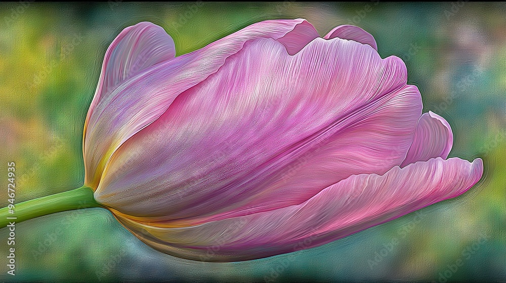 A Pink Tulip Close-Up on a Green Background A Pink Tulip Close-Up on a Green Background