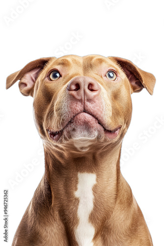 cute funny pit bull dog standing up on isolated background