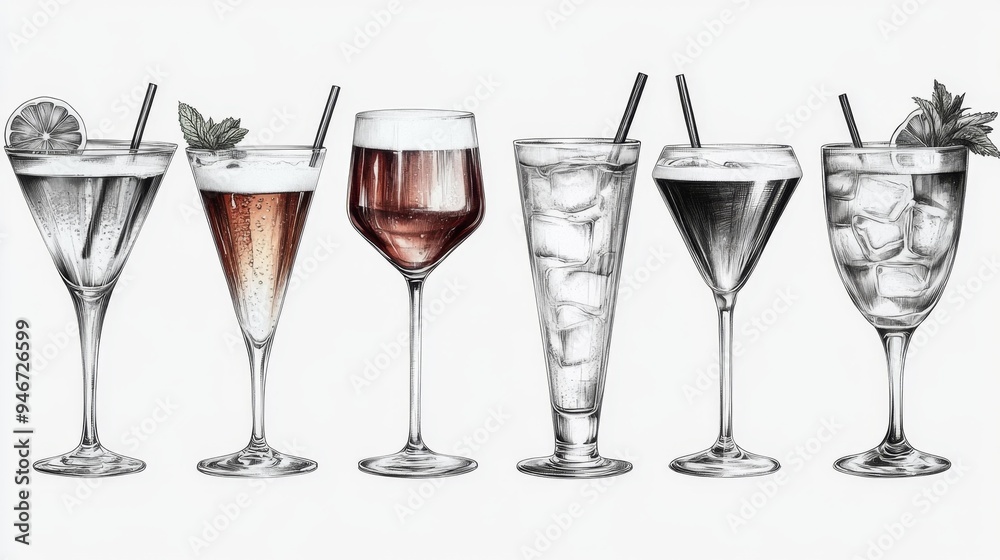 Illustration of Various Cocktails Generative AI Illustration of Various Cocktails Generative AI
