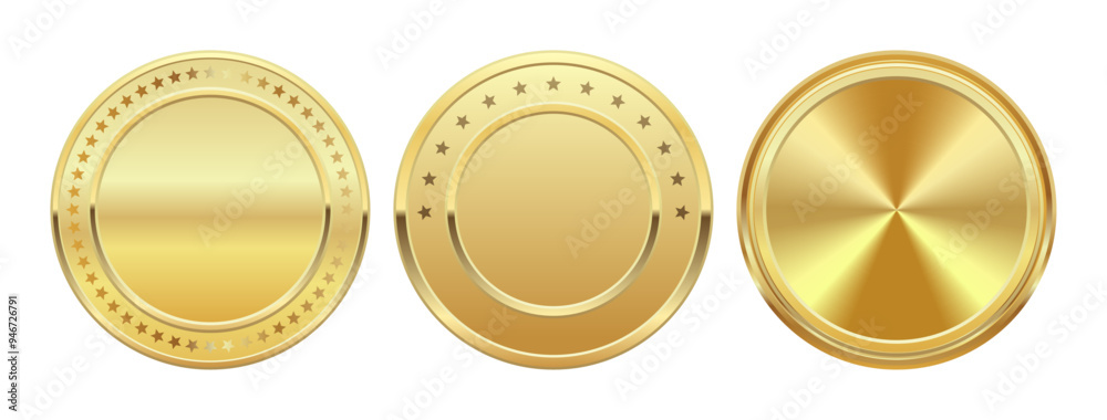 Set Gold Badge Insignia Empty Realistic Label Set Gold Badge Insignia Empty Realistic Label