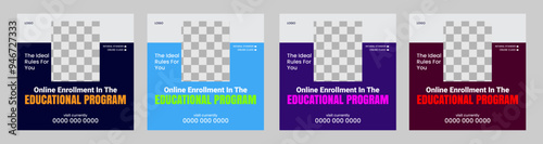School Admission social media post, promotional discount Back to school admission social media post banner template Design. Facebook post and editable file 